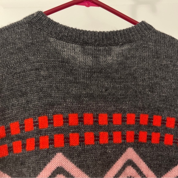 J CREW Abstract Fiar Isle Nordic Sweater M preppy grey red mohair wool blend - Picture 13 of 16